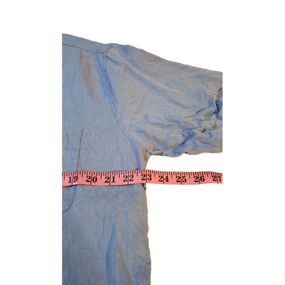 Pronto Uomo 100% Linen Short Sleeve  Button Down Shirt Blue Size L Designer - Picture 15 of 15
